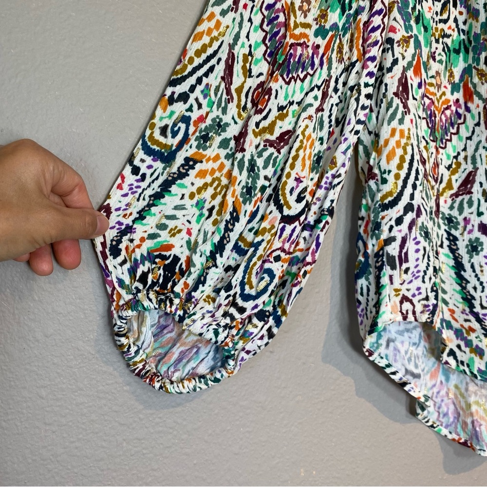Zara Boho Artsy Whimsical Long Sleeve Top Small Maximalism Colorful Resort - Picture 4 of 13